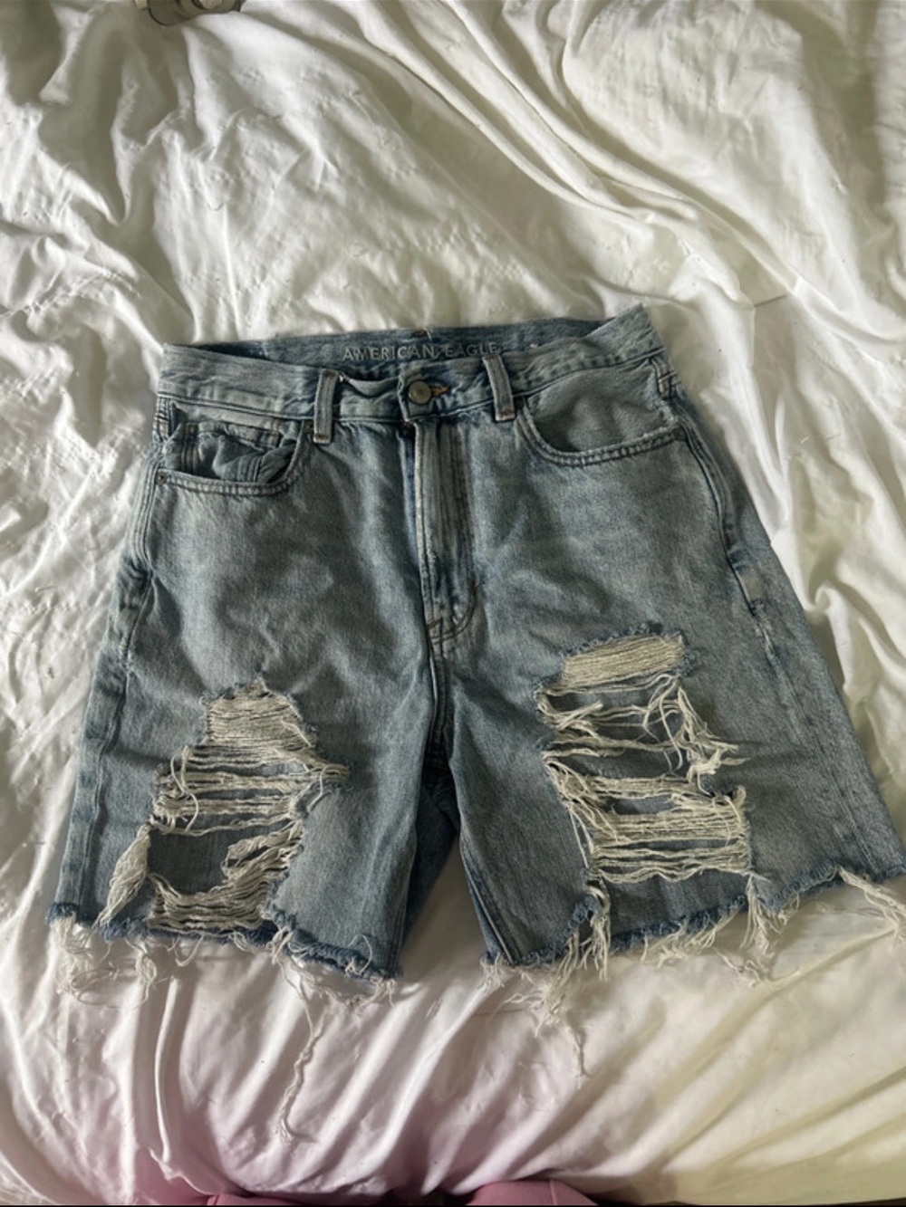 American Eagle Outfitters Light Wash Distressed Denim Shorts